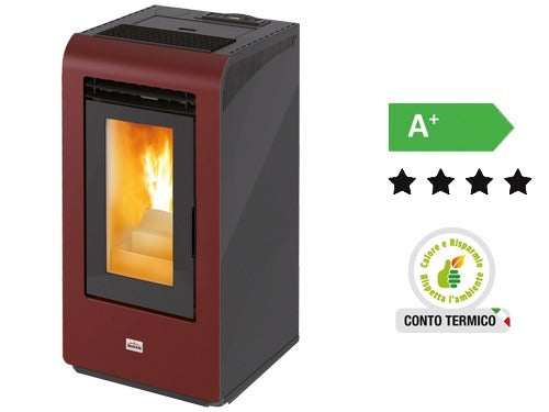 Stufa a pellet riscaldamento 9,05 kW ventilata e canalizzata Queen Plus HE 10 Bordeaux