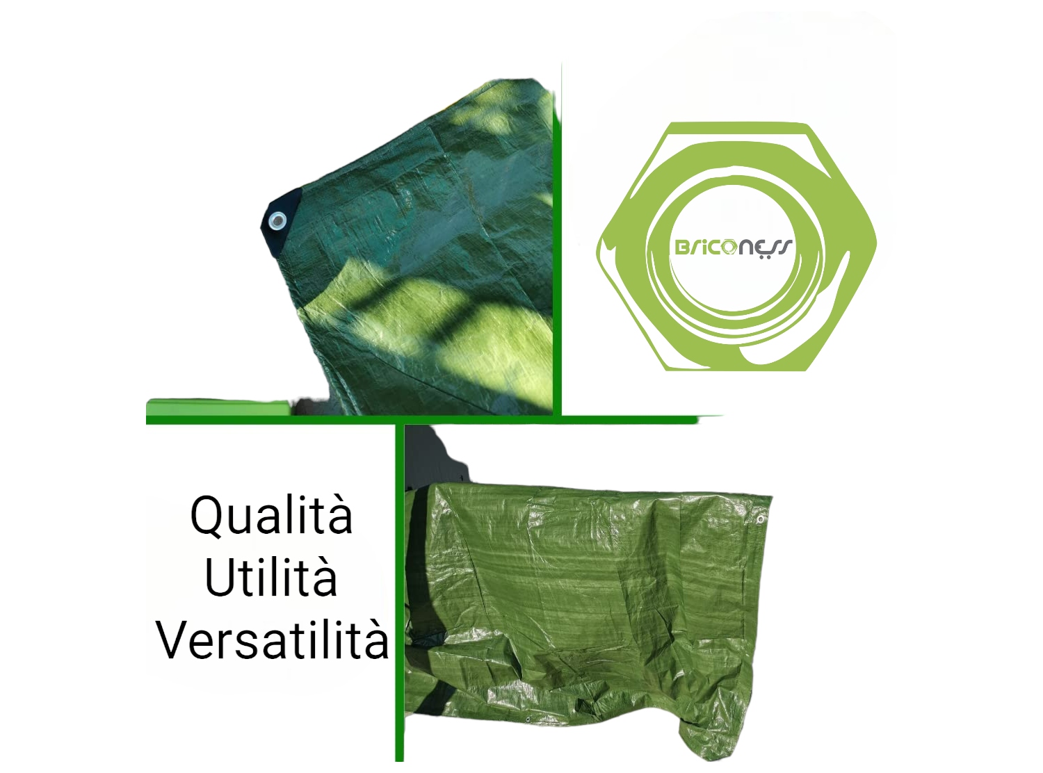 Telo occhiellato pesante impermeabile rinforzato in polietilene verde nero per copertura e protezione Brixo