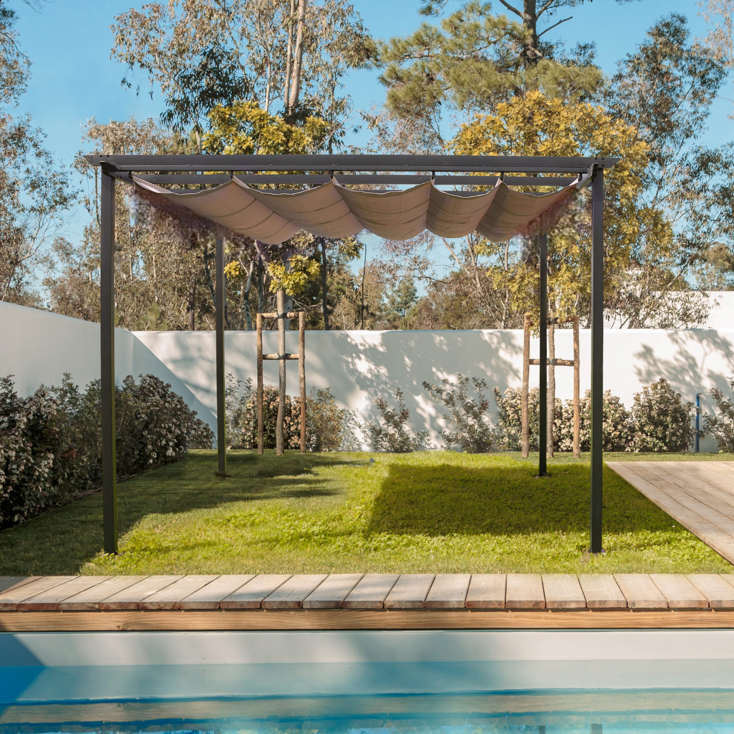 Gazebo pergola 3x3 mt da giardino con struttura resistente in acciaio e telo scorrevole in poliestere impermeabile Veranda