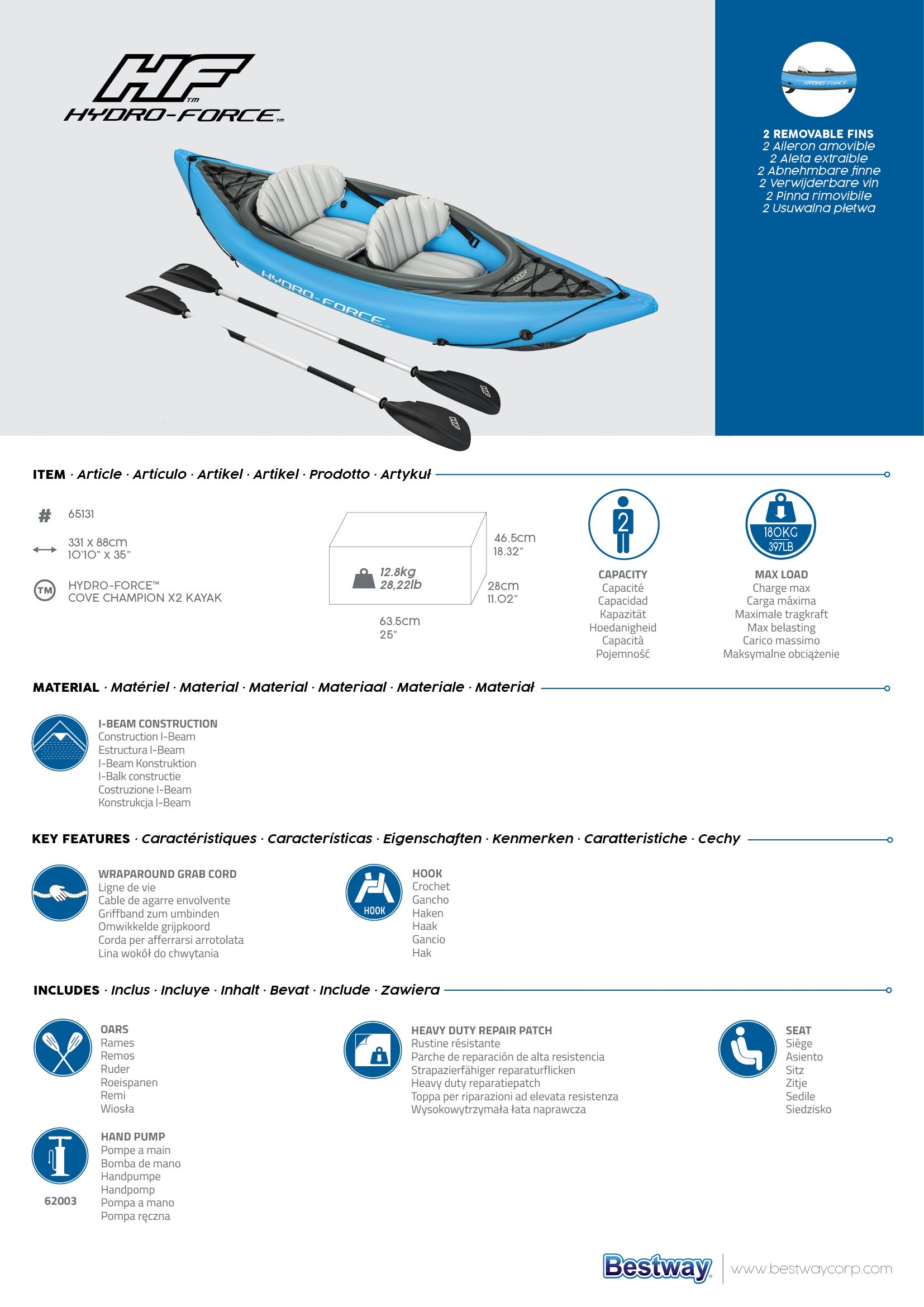 Kayak gonfiabile 2 persone Hydro Force Cove Champion X2 Bestway 65131