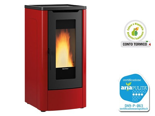 Stufa a pellet con struttura in acciaio e top in ghisa 10 kw Dahiana Plus Bordeaux VFS Nordica Extraflame