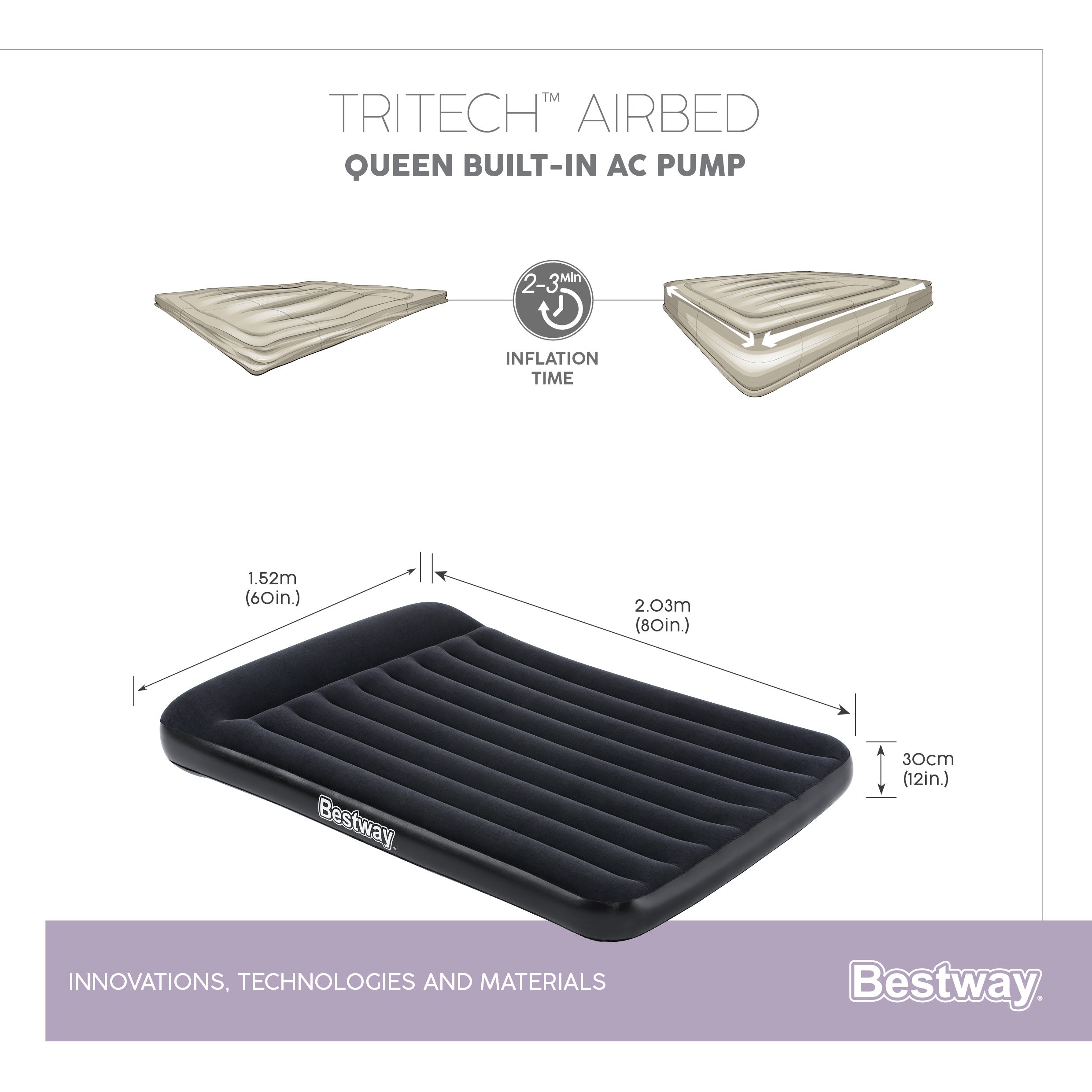 Materasso airbed gonfiabile matrimoniale con pompa elettrica Integrata Bestway 67464