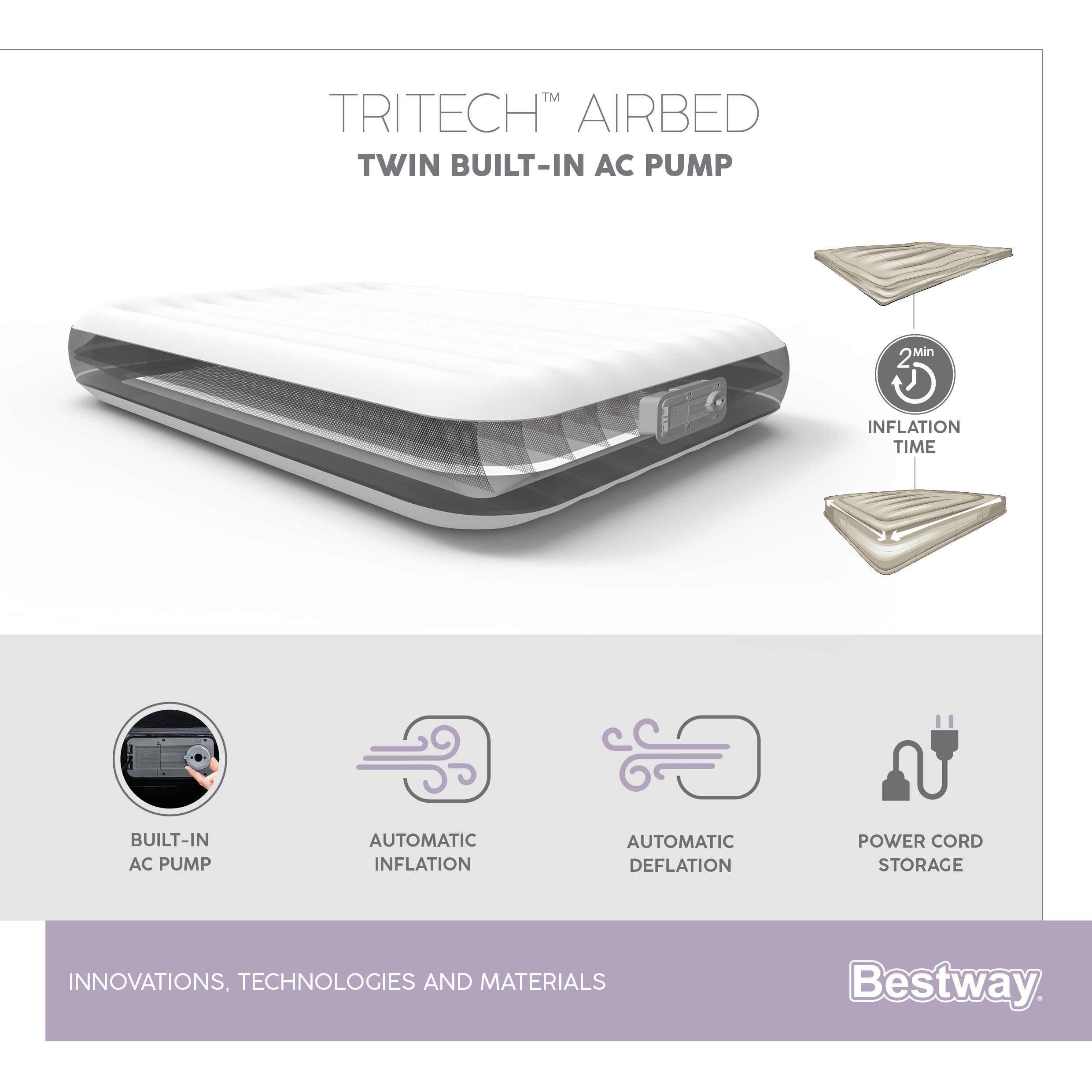 Materasso airbed gonfiabile singolo con pompa elettrica Integrata Bestway 67556