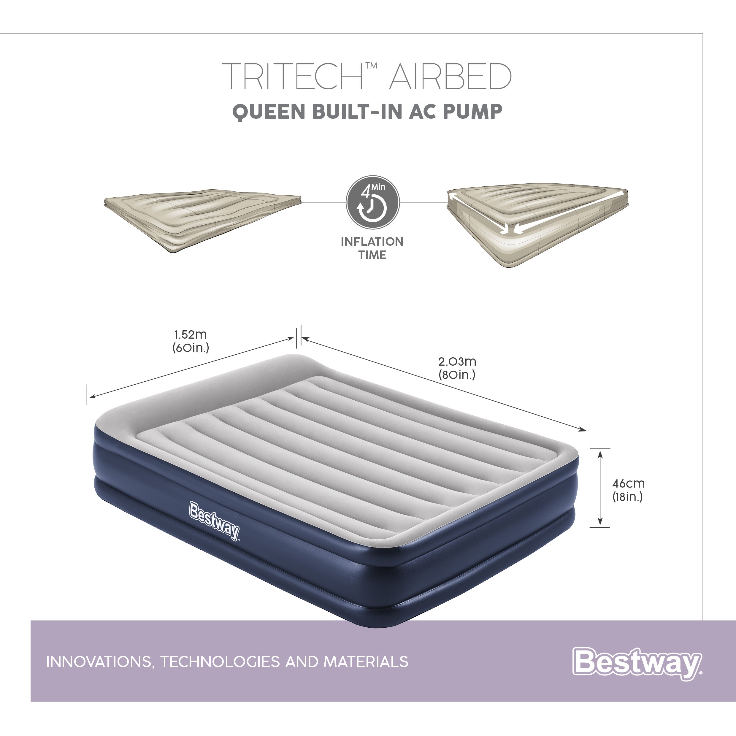 Materasso Airbed Tritech Matrimoniale gonfiabile con pompa elettrica Integrata Bestway 67630