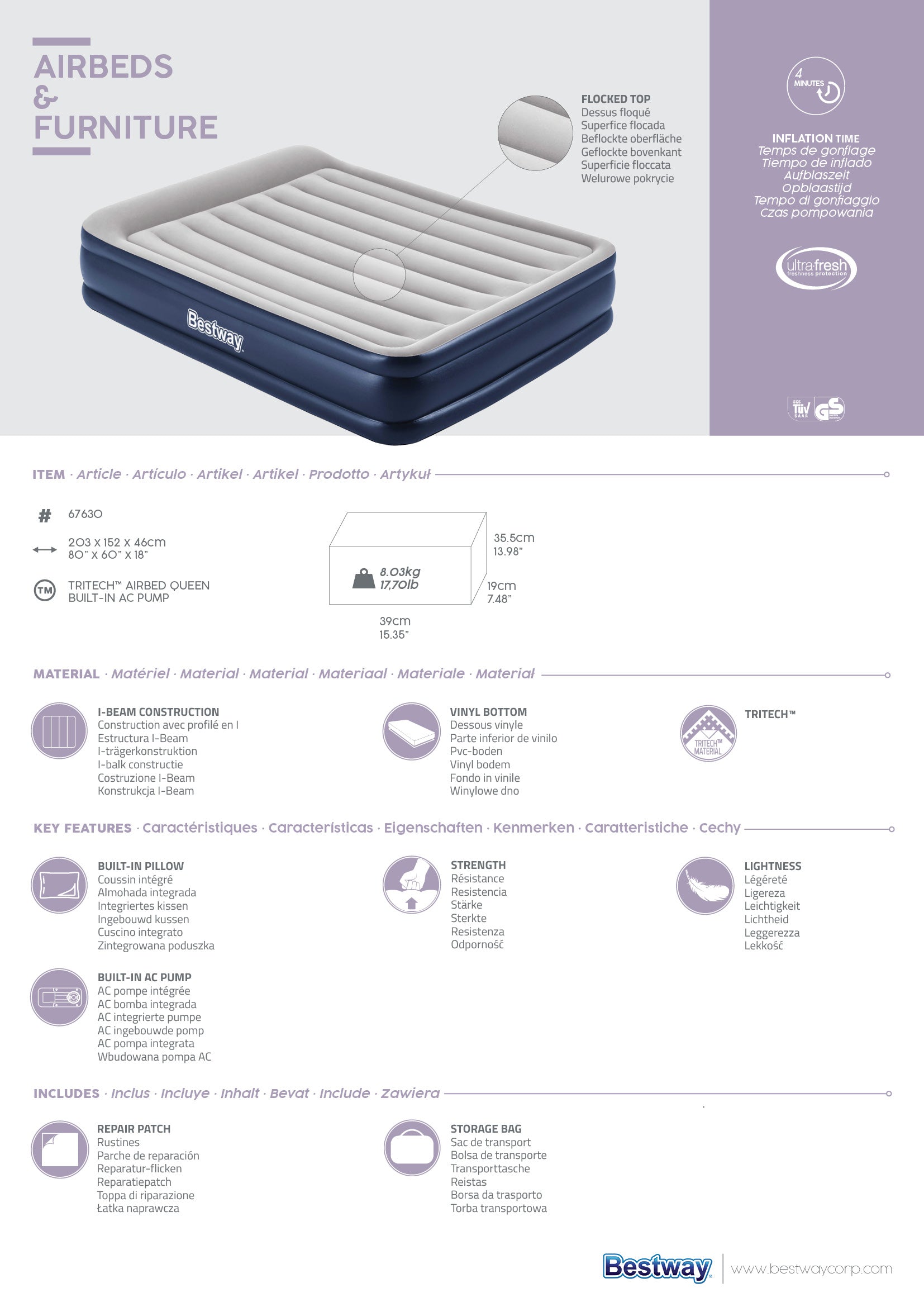 Materasso Airbed Tritech Matrimoniale gonfiabile con pompa elettrica Int