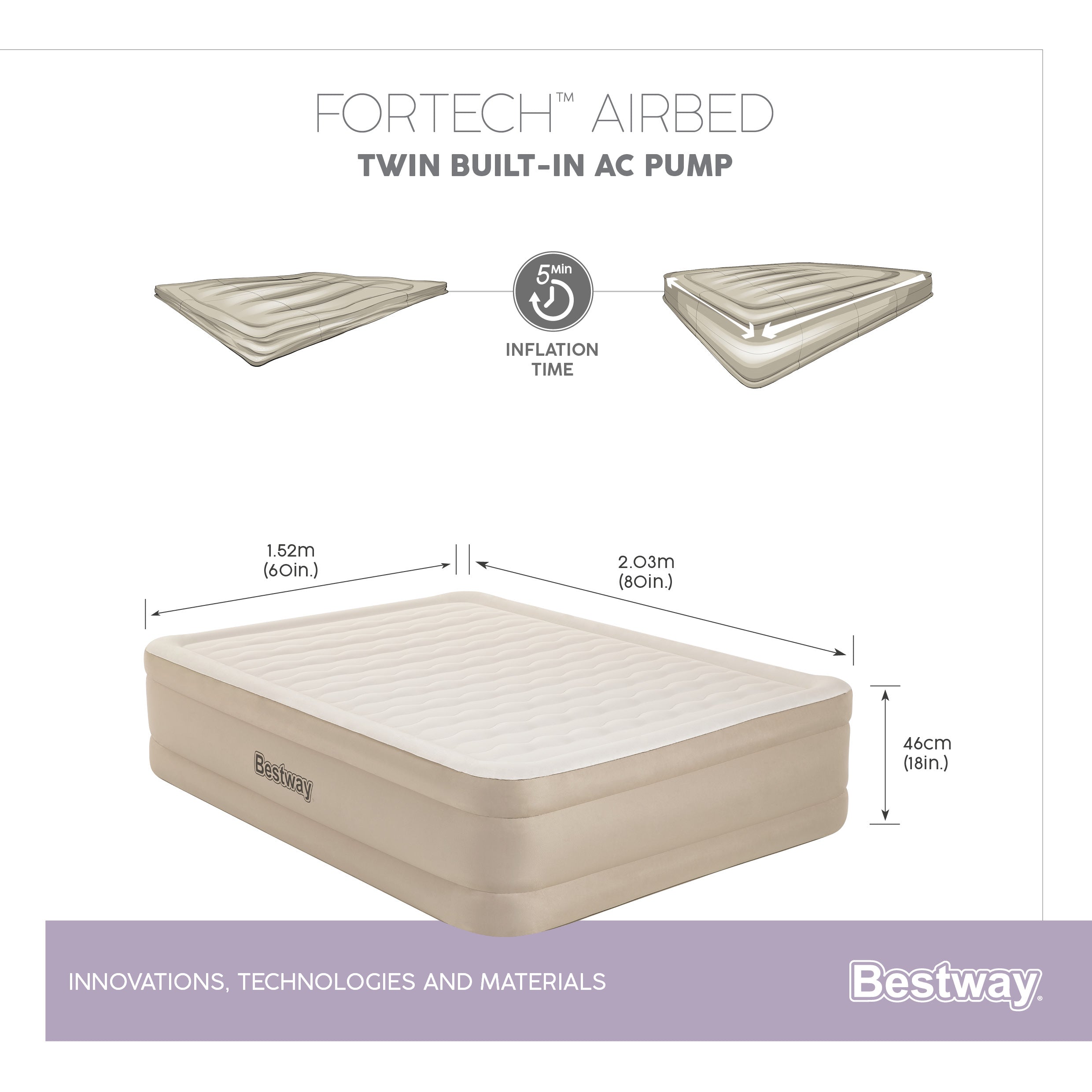Materasso Airbed gonfiabile matrimoniale Fortech con pompa incorporata B