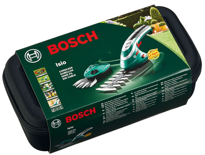 Cesoie tagliasiepi sfoltirami e tosaerba Bosch a batteria 3,6 V ISO III doppia lama
