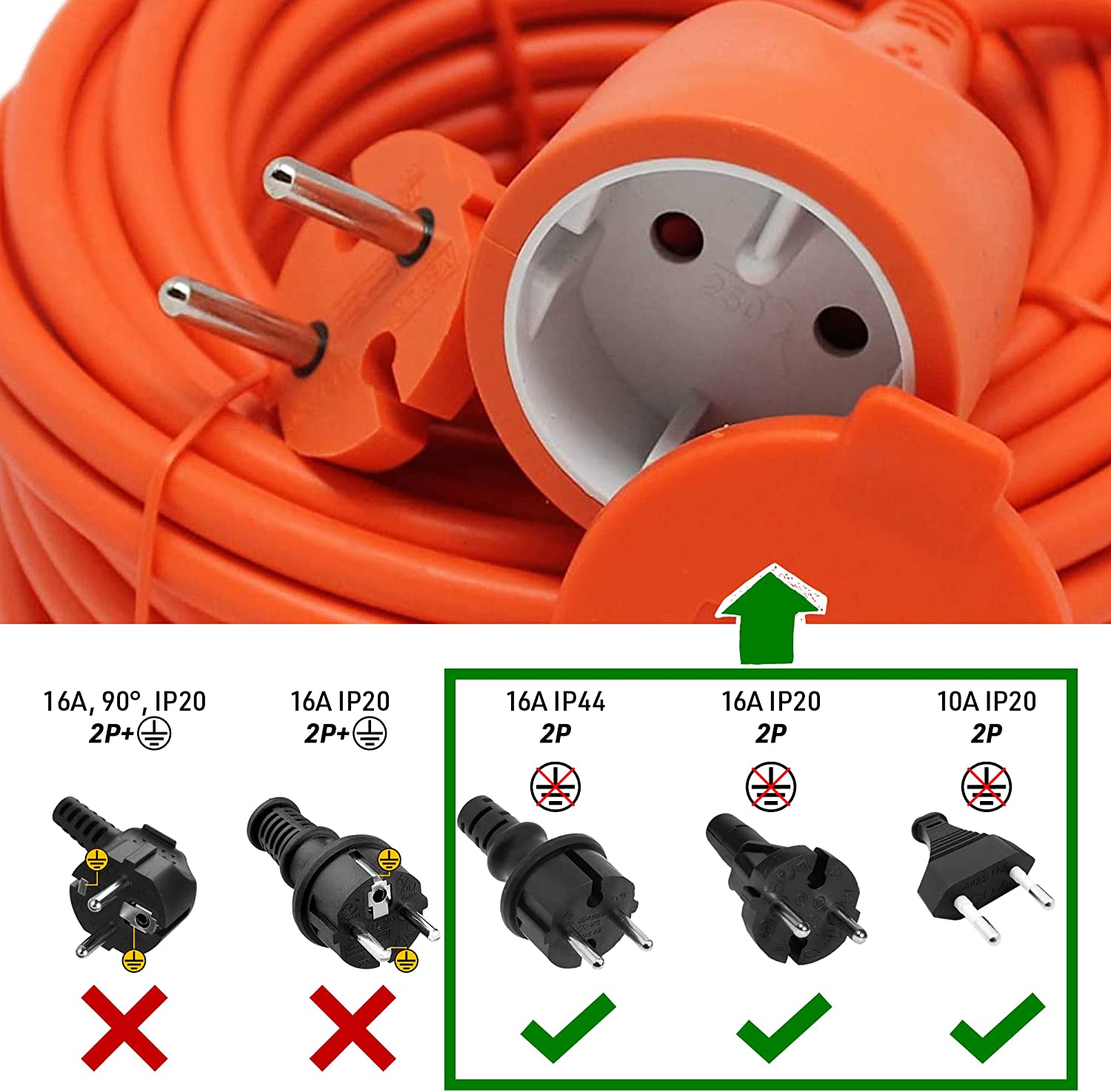 Avvolgicavo prolunga da giardino 20 Mt spina con coperchio anti-sporco 3200W Max. GARDEN 49234