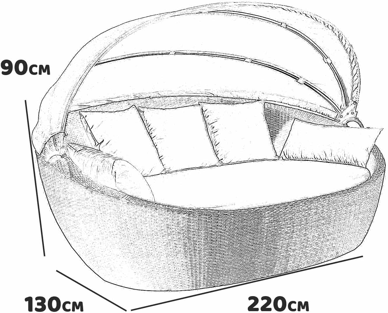 Divano conchiglia da esterno giardino con struttura in rattan e tettuccio chiudibile Prendisole Guscio
