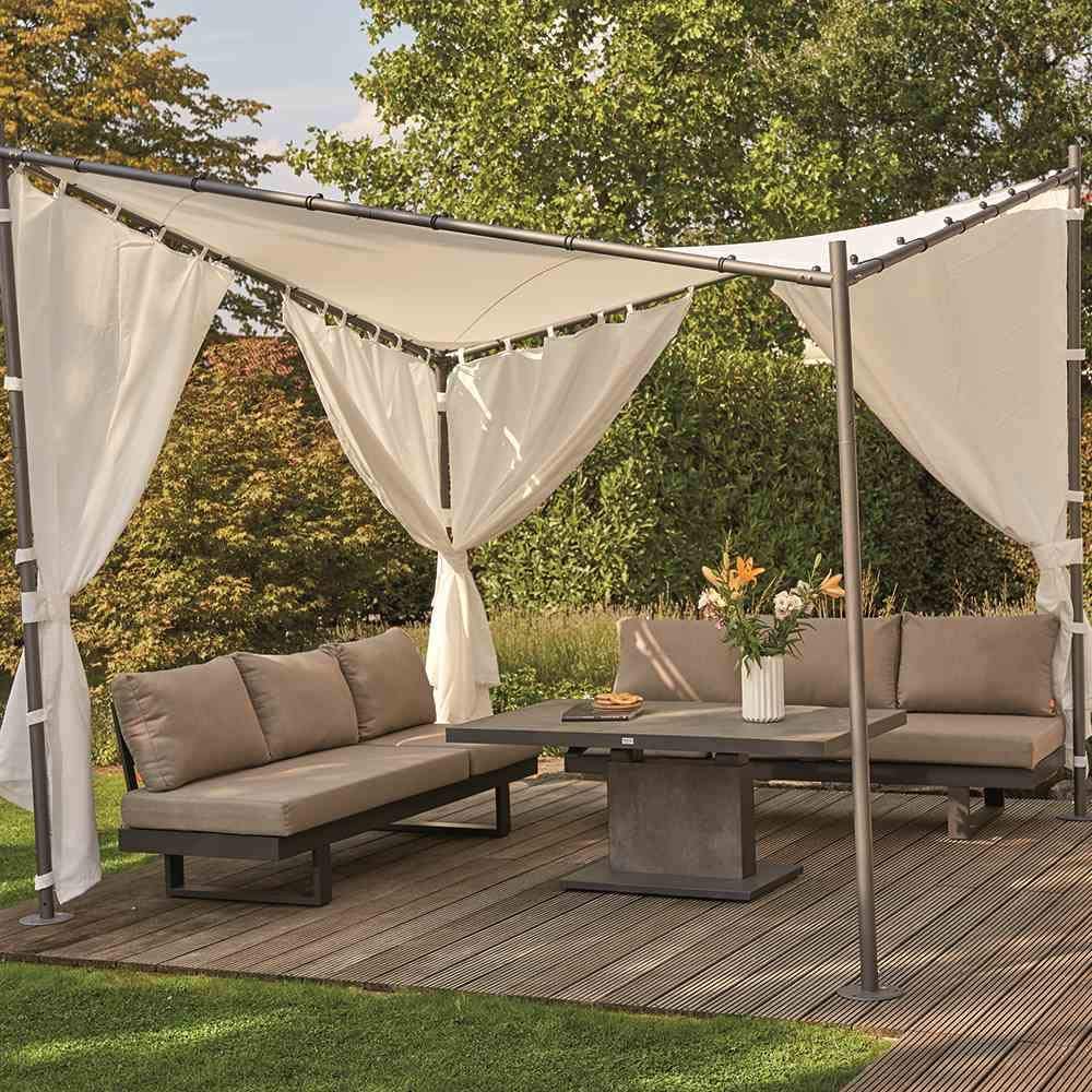 Gazebo 350x350 cm da esterno giardino con struttura in acciaio resistente e copertura irregolare in poliestere Alicante
