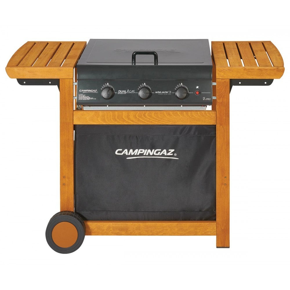Barbecue a gas con struttura in faggio con piano cottura a griglia e a piastra - Campingaz Dual Gas Adelaide 3 Woody