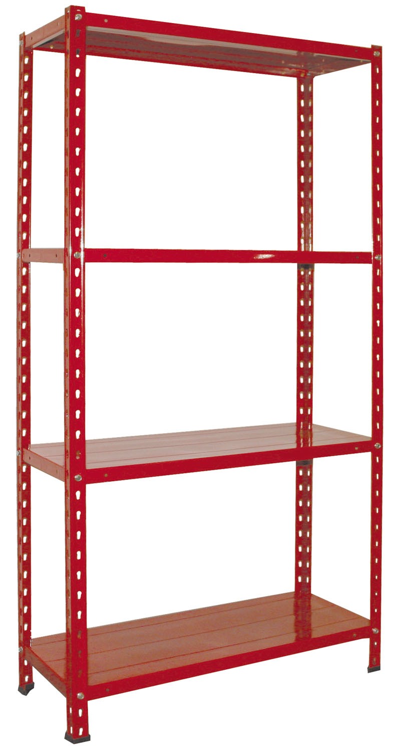 Scaffale metallo in kit 4 ripiani 160kg 75x30x150 rosso bianco