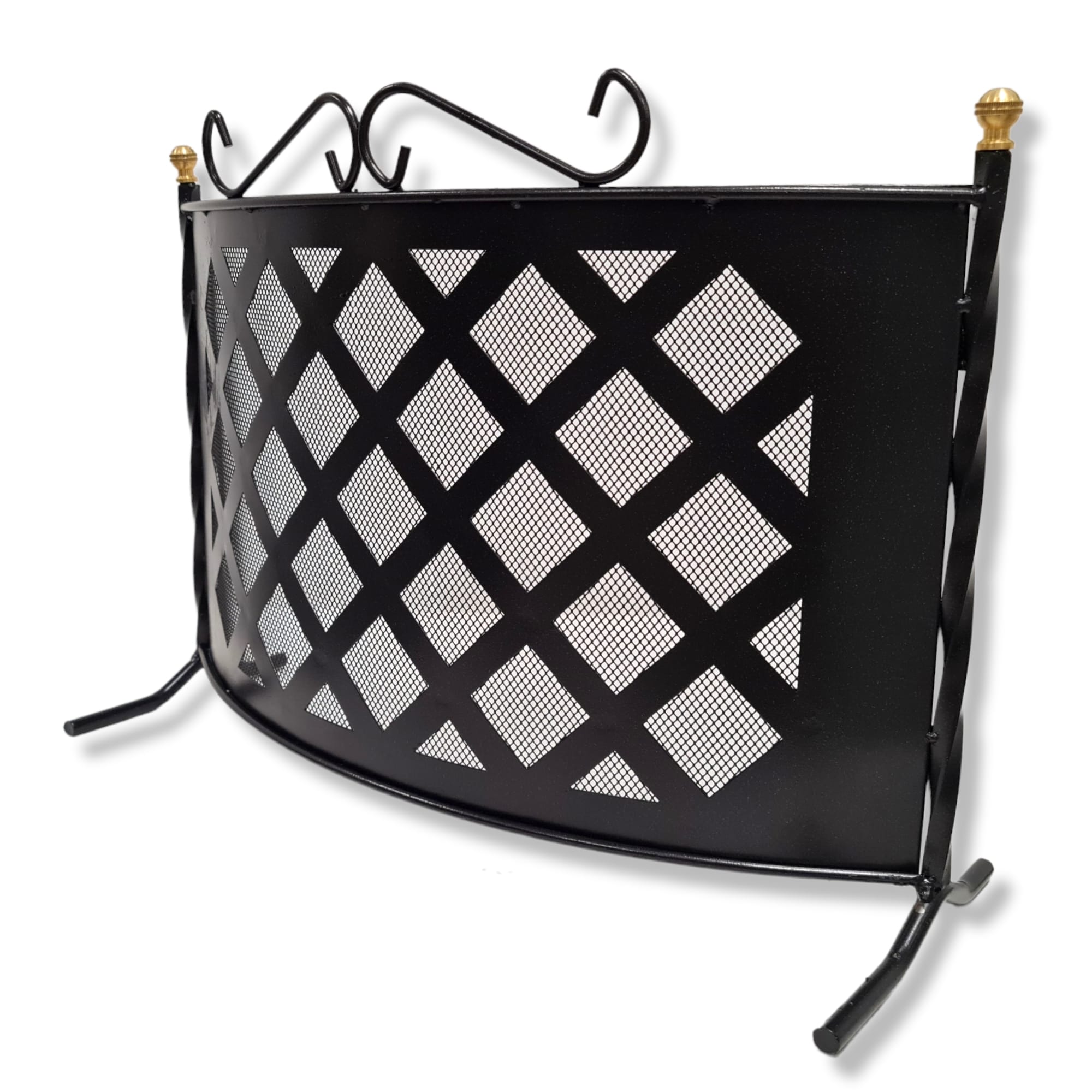 Parascintille grata curvo in ferro battuto decorato per camino