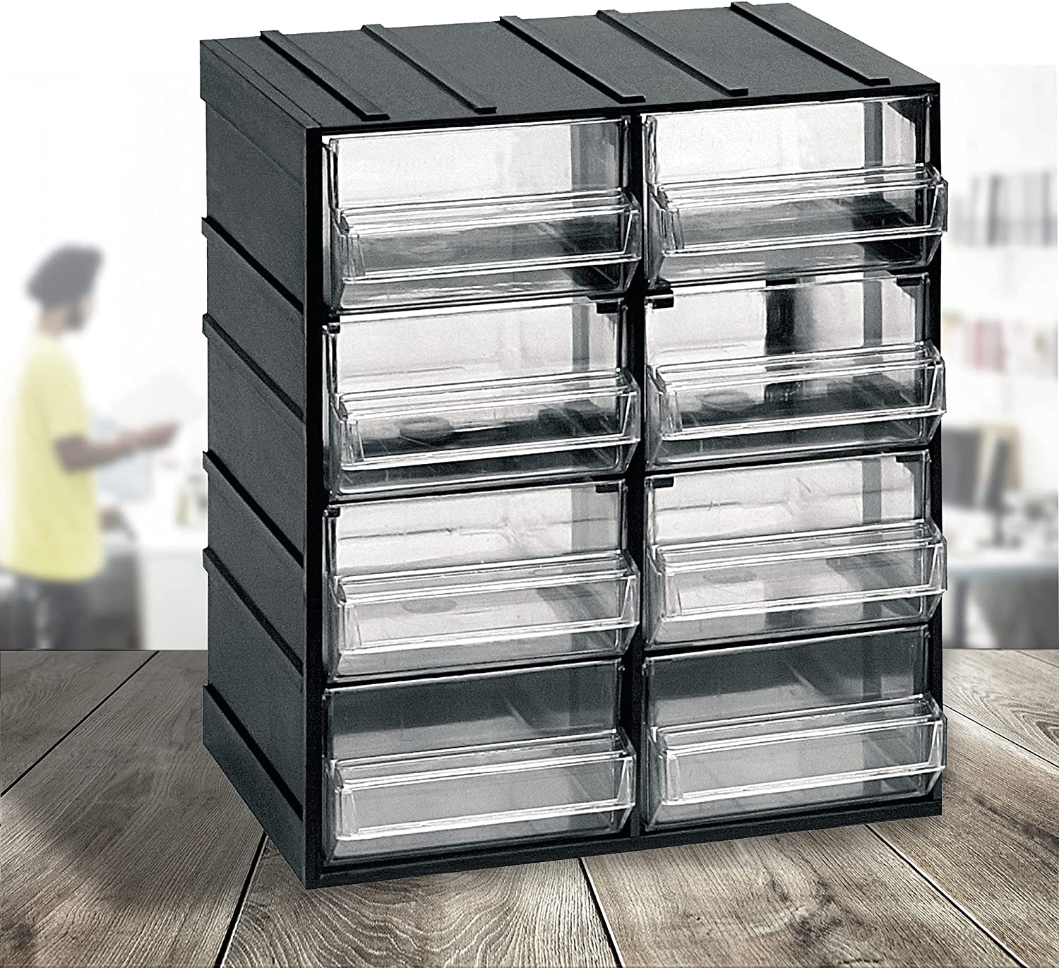 Cassettiera organizer porta minuterie impilabile ad incastro 8 cassetti 19x15xH23 cm