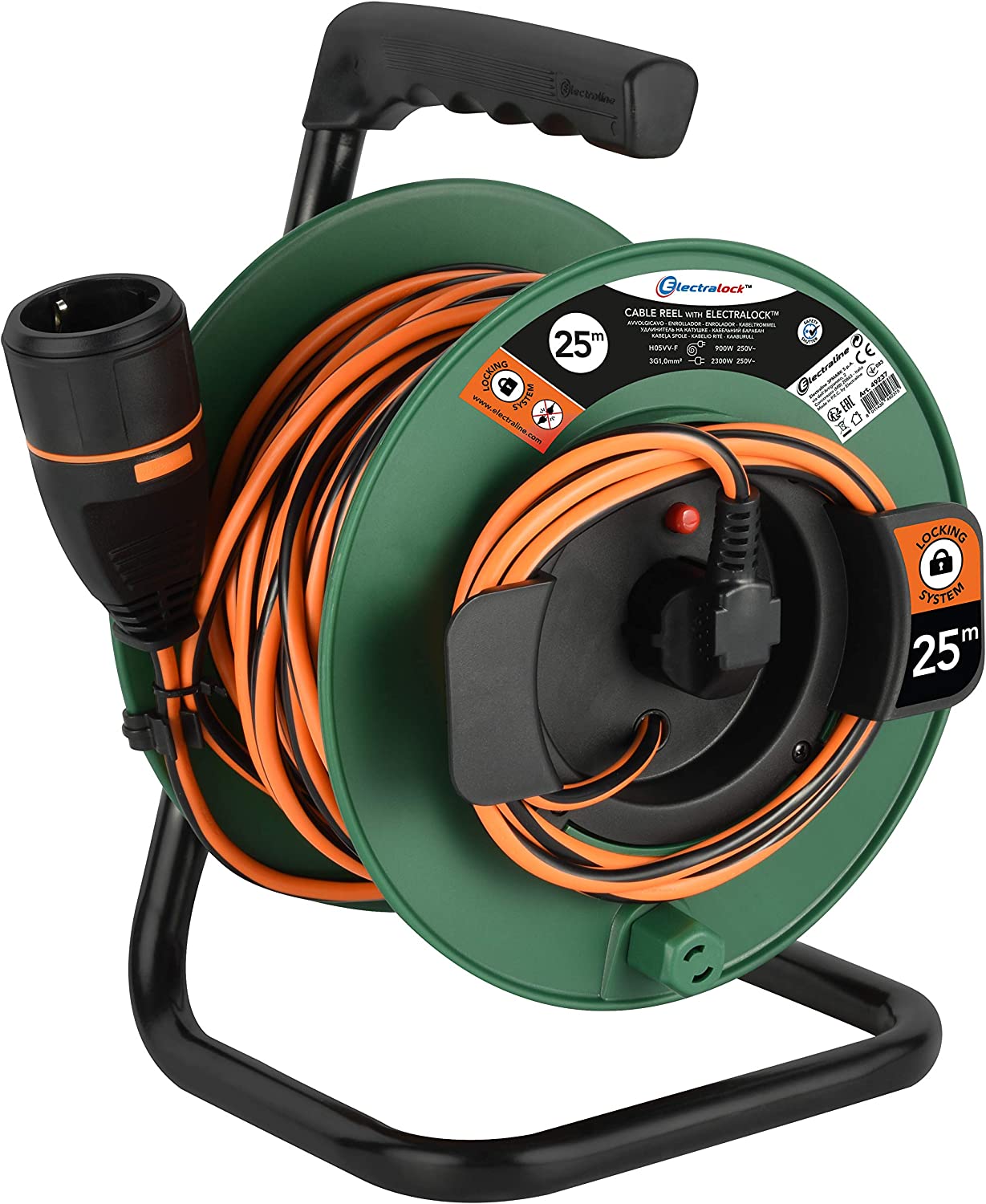 Avvolgicavo prolunga da giardino 25 Mt con sistema di blocco presa 3500W max. ELECTRALOCK 49237