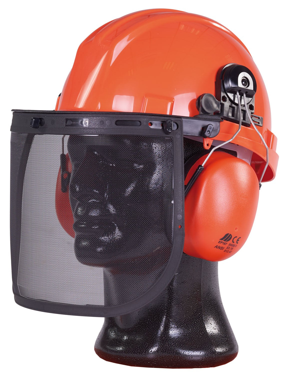 Elmetti con visiere in rete e cuffie