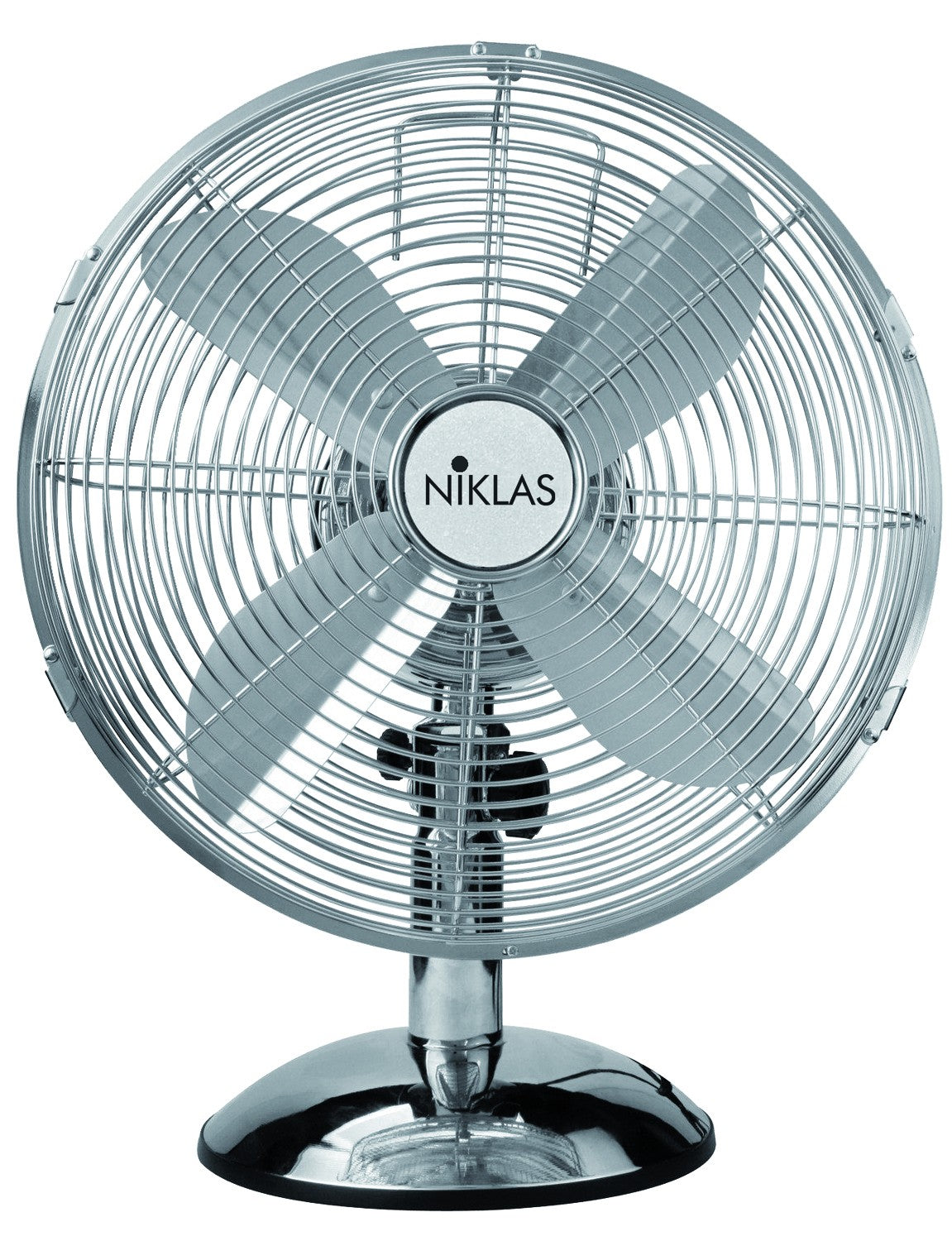 Ventilatore in acciaio cromato da tavolo 4 pale Niklas Chrome