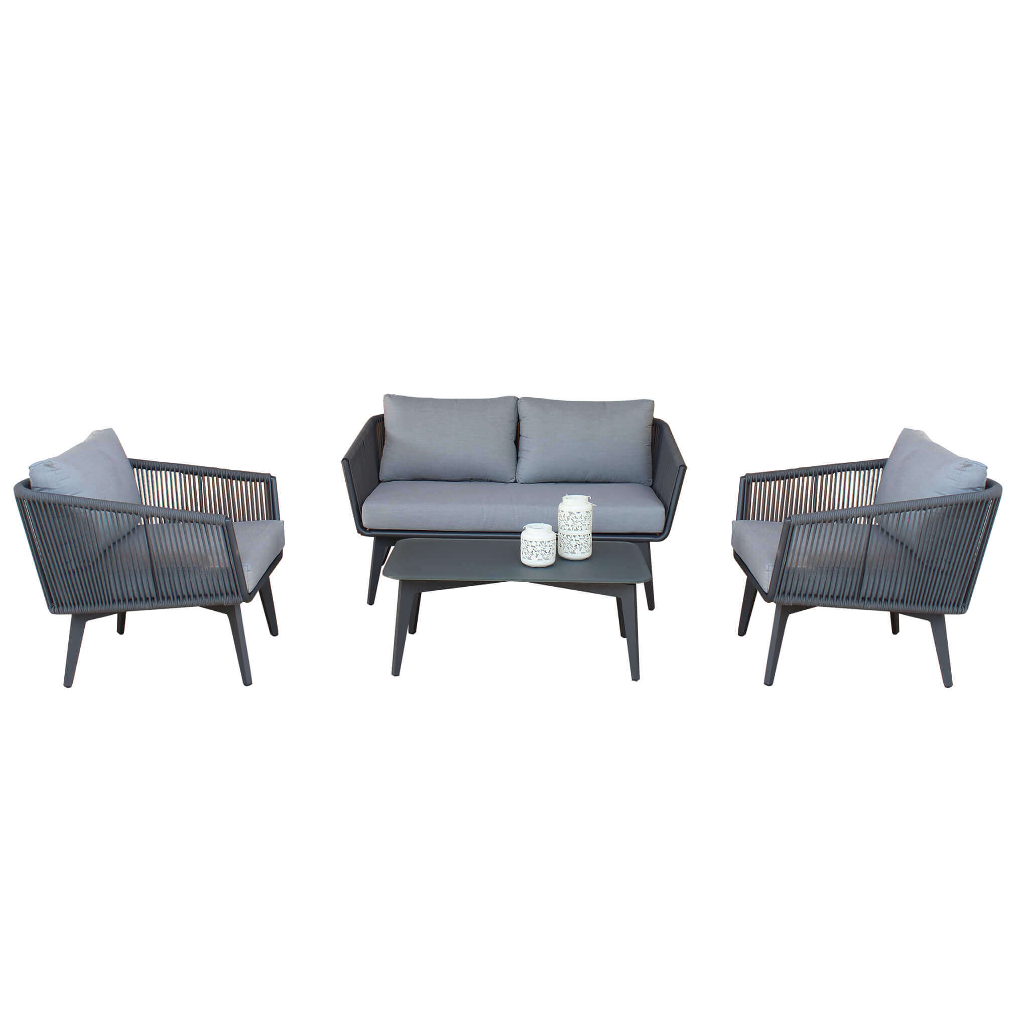 Salotto 2 posti in alluminio rivestito in corda completo con cuscini ROM