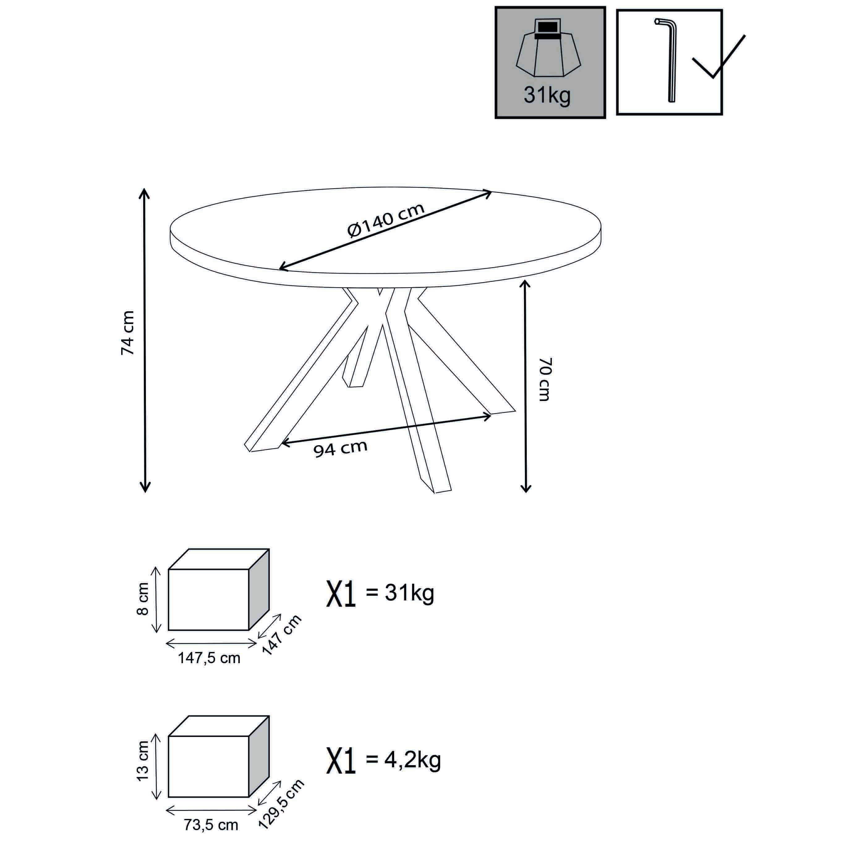 Tavolo per esterno in alluminio con piano in cementite effetto legno Ø14