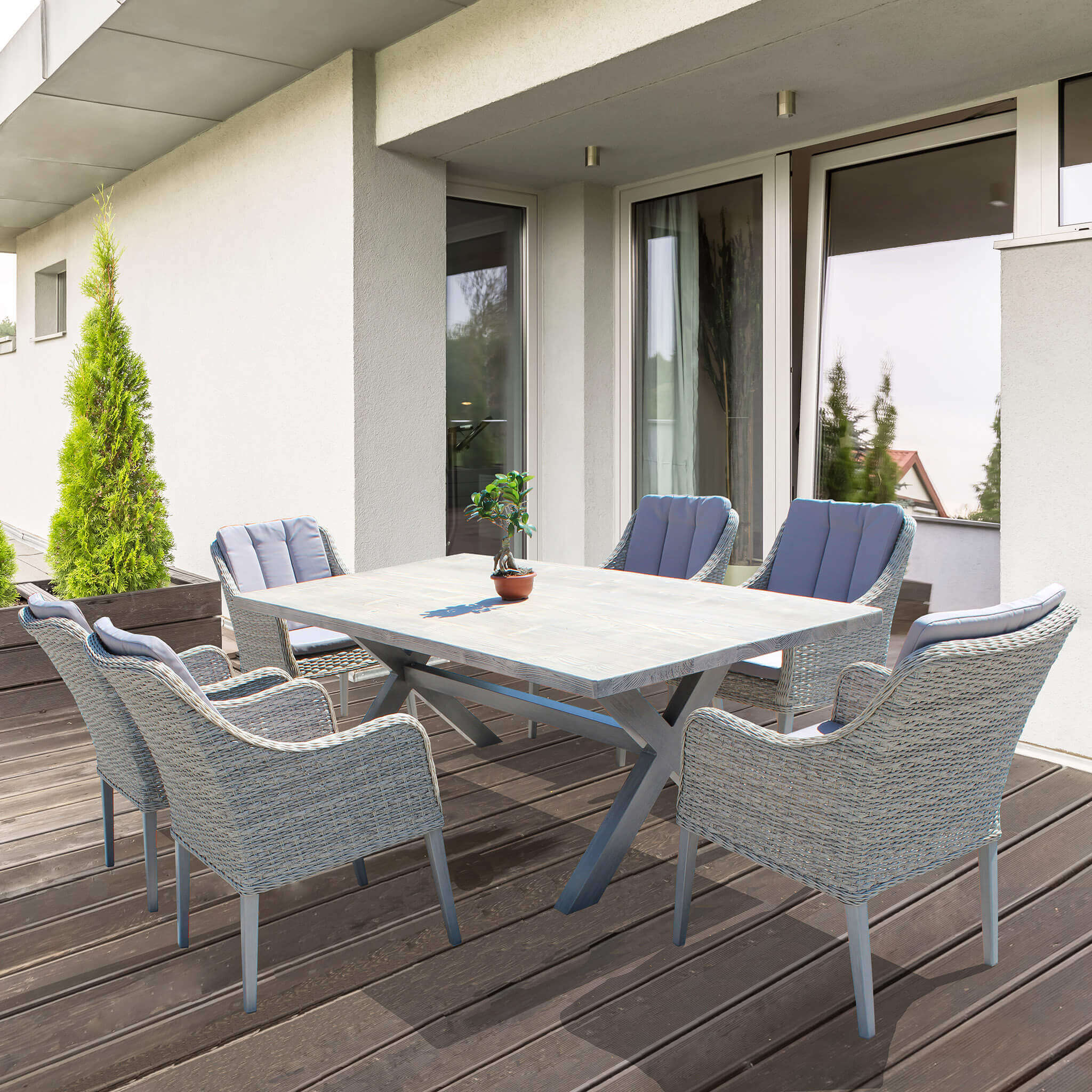 Tavolo per esterno in alluminio con piano in cementite effetto legno 200