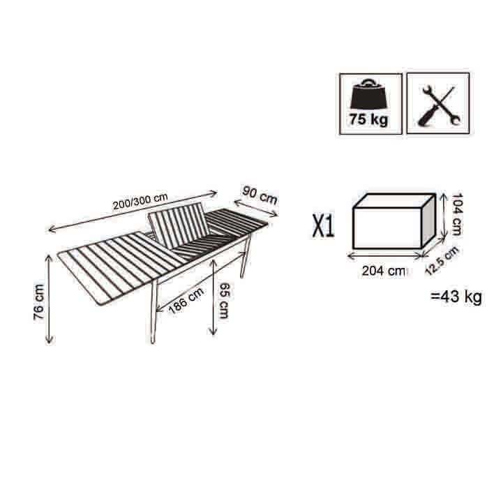 Tavolo allungabile da esterno in alluminio con piano effetto doghe MIRAG