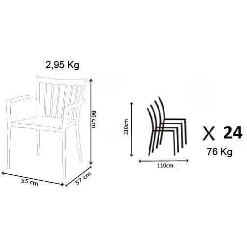 Sedia poltrona impilabile da esterno in alluminio e wicker con braccioli