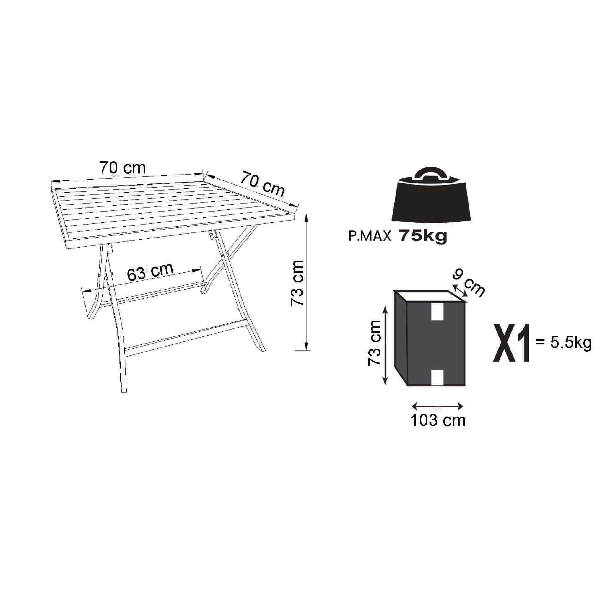 Tavolo pieghevole in alluminio per esterno 70x70 ORIENTAL