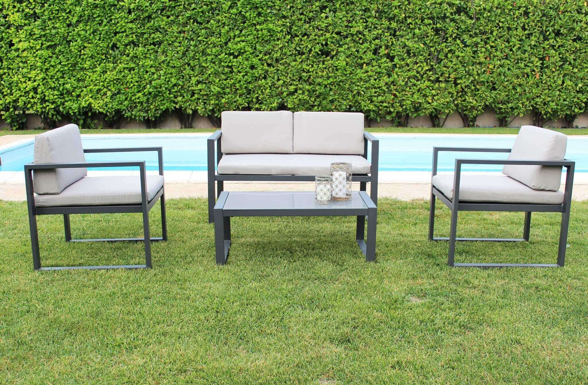 Salotto 2 posti in alluminio per esterno completo con cuscini ERMES