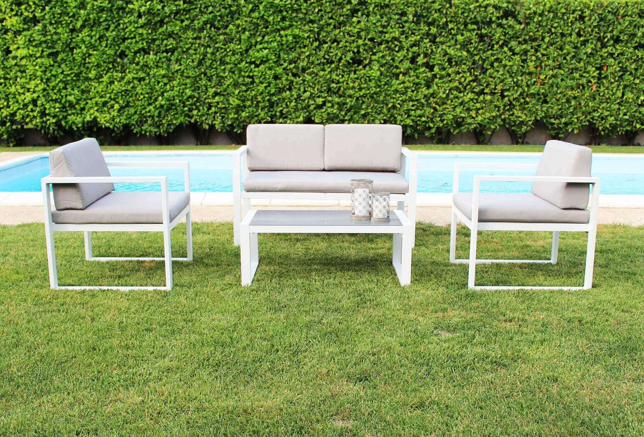 Salotto 2 posti in alluminio per esterno completo con cuscini ERMES