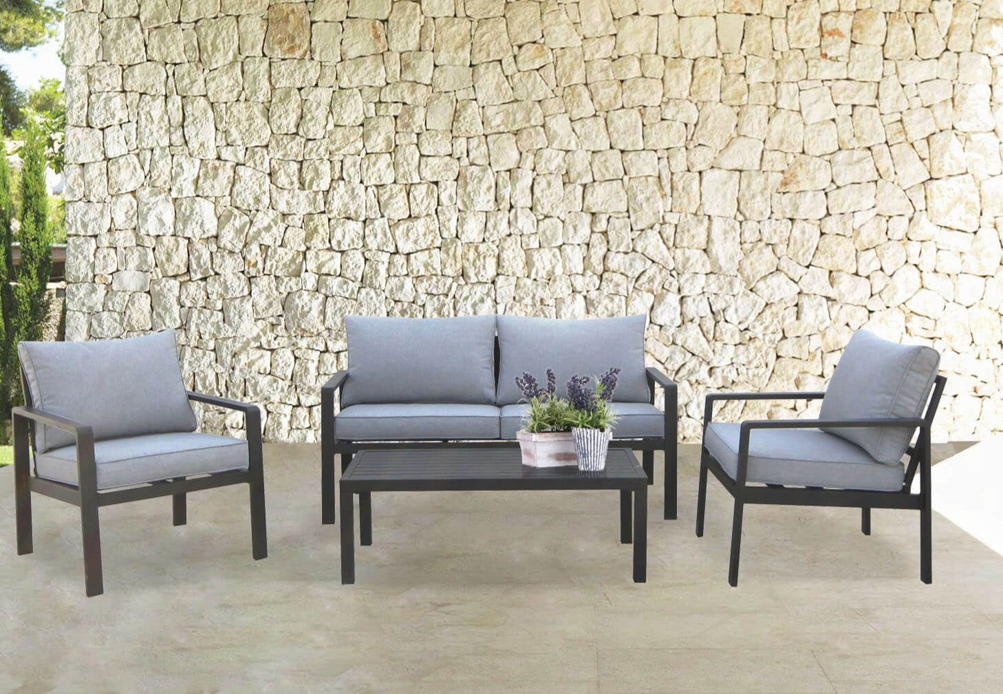 Salotto 2 posti per esterno in alluminio completo con cuscini ALCAZAR