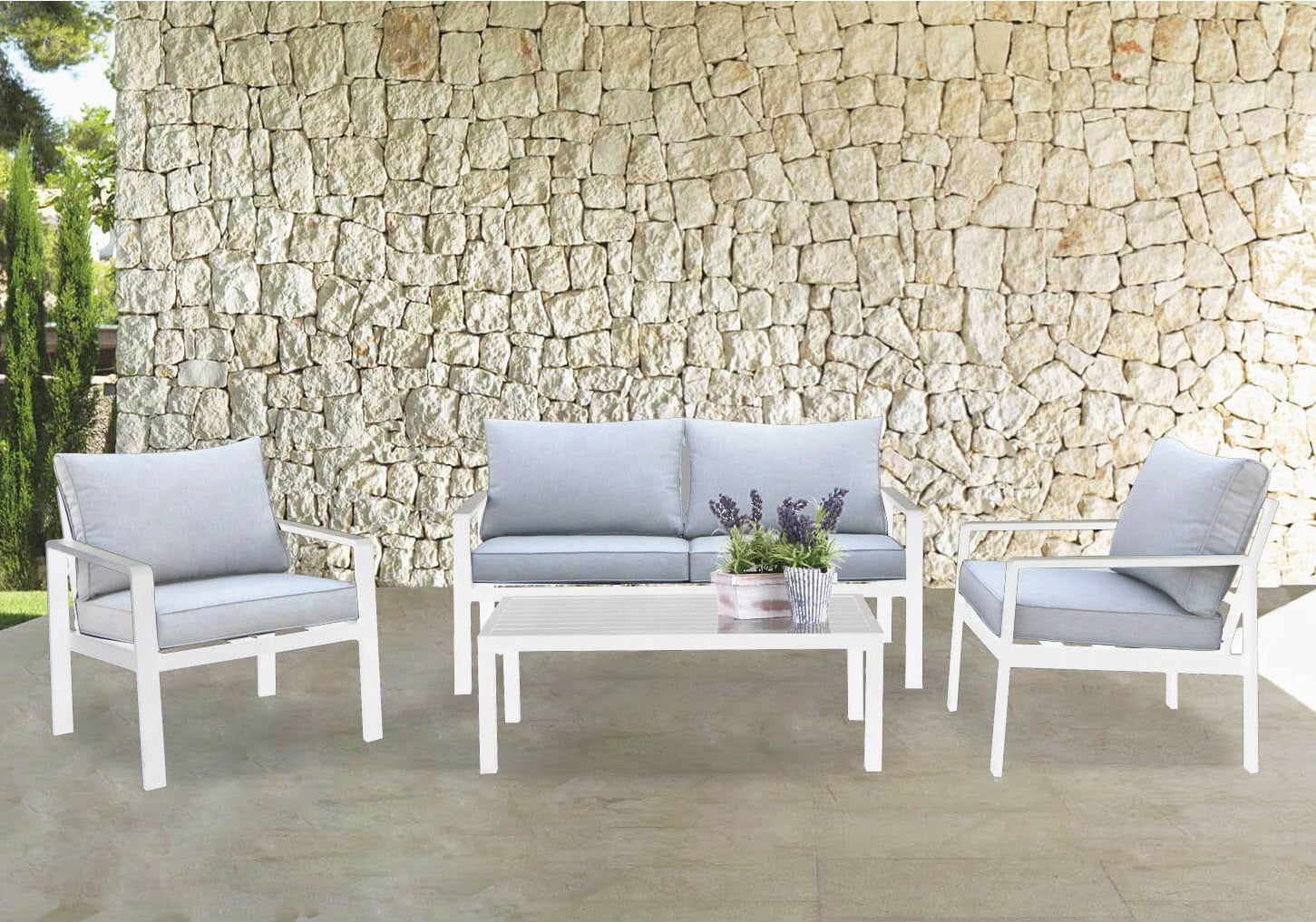 Salotto 2 posti per esterno in alluminio completo con cuscini ALCAZAR