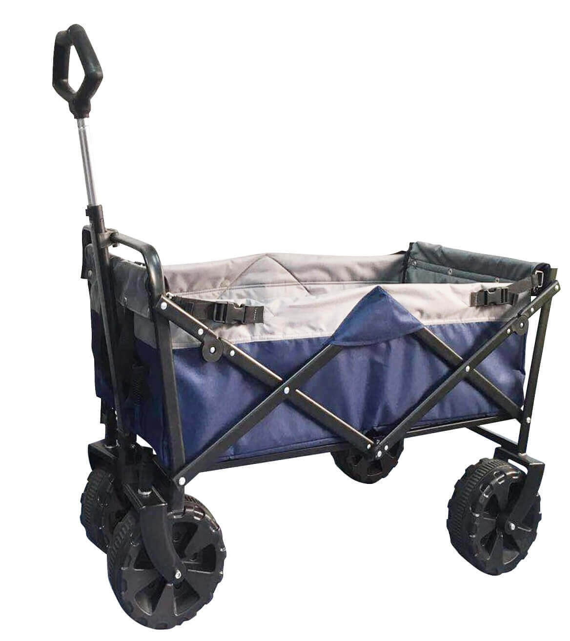 Carrello trolley pieghevole blu da spiaggia con struttura in acciaio