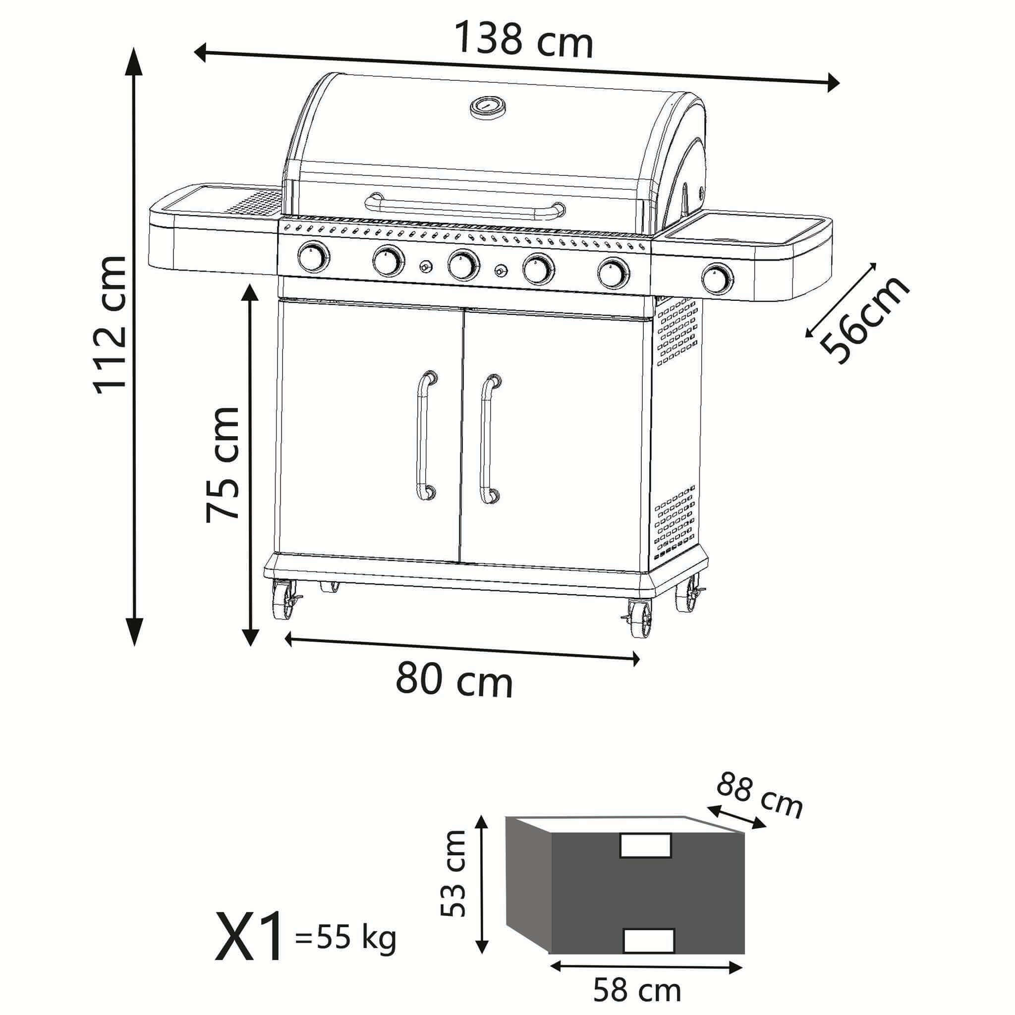 Barbecue gas in acciaio 5 bruciatori +1 fornello laterale Michigan 6