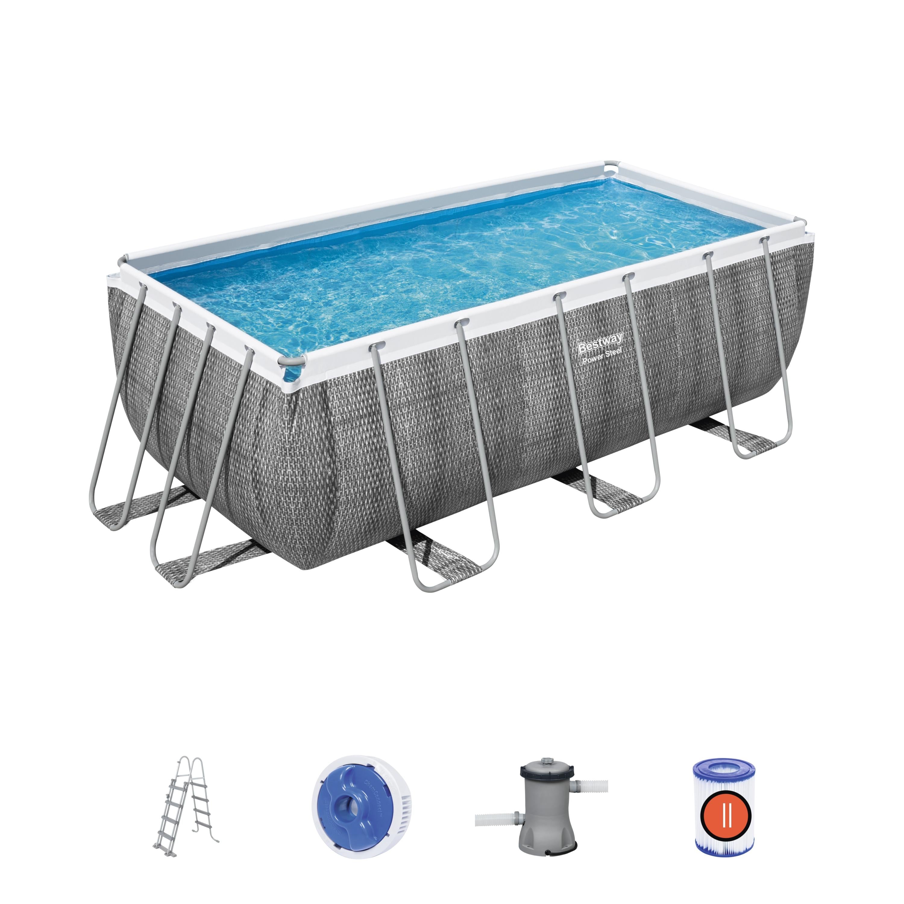 Piscina con struttura rettangolare rattan 4.12m x 2.01m x 1.22m Power Steel Bestway 56722