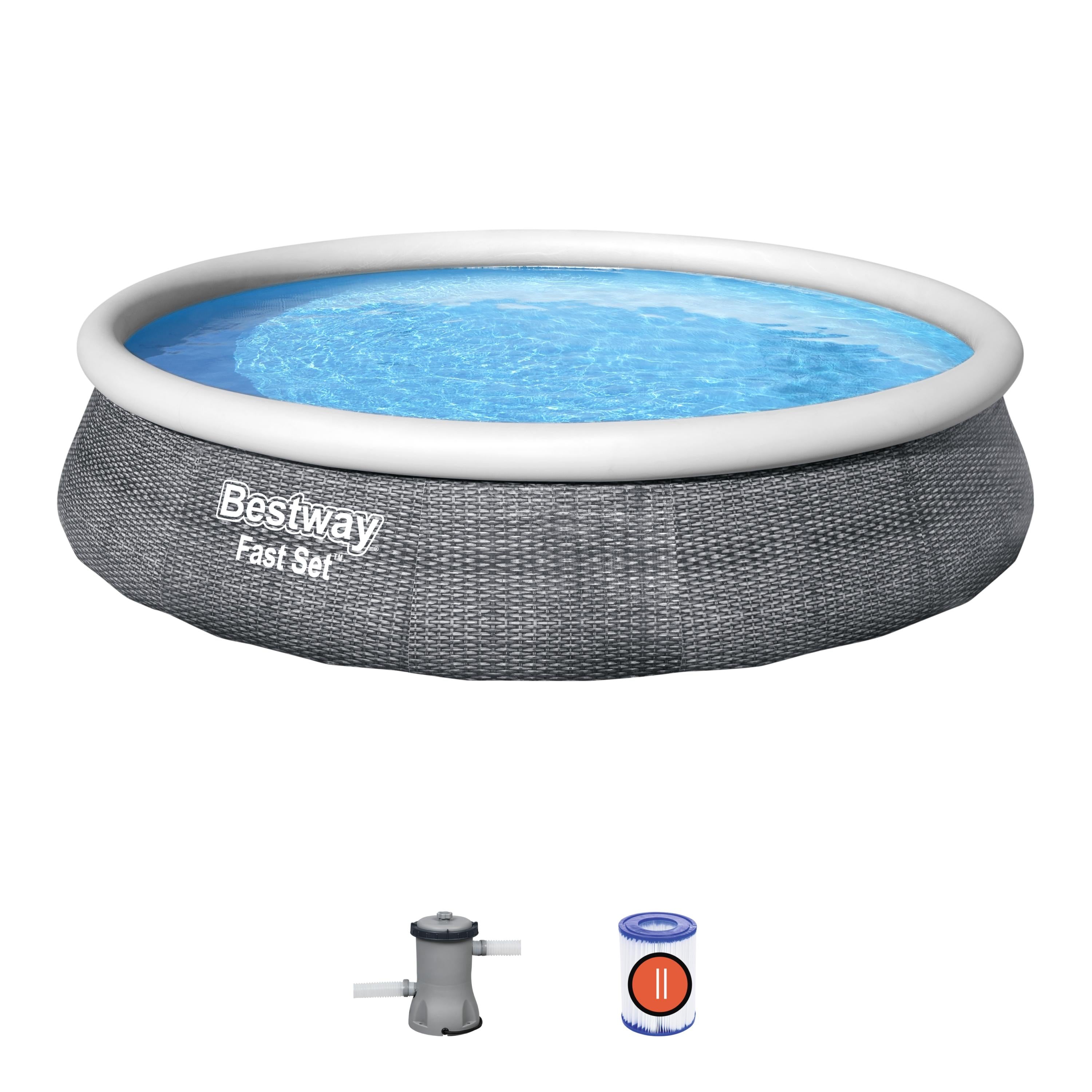 Piscina con Anello Tonda Autoportante 396x84 cm Rattan Grigio fast set Bestway 57376
