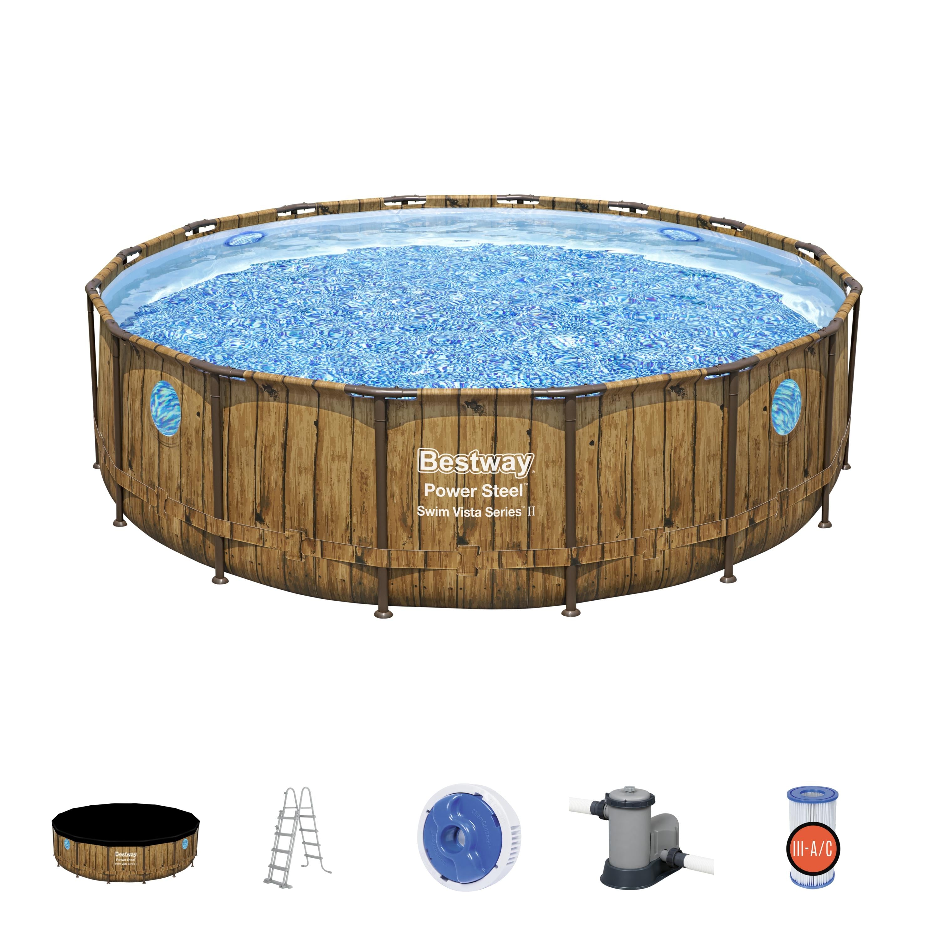 Piscina tonda Power Steel Swim Vista Series Con Oblò 488X122 Bestway 56725