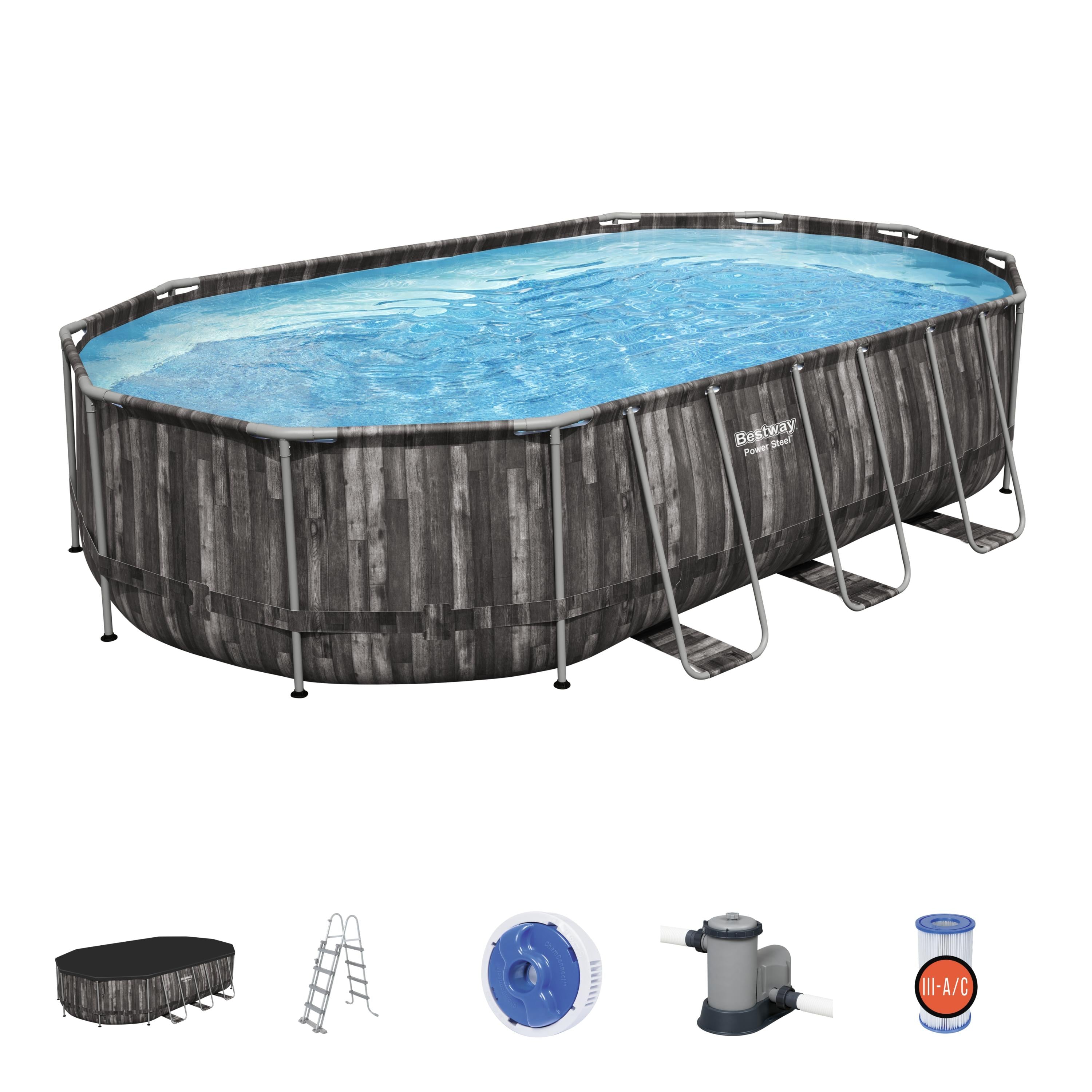 Piscina Ovale effetto legno Power Steel 610x366x122 Bestway 5611R