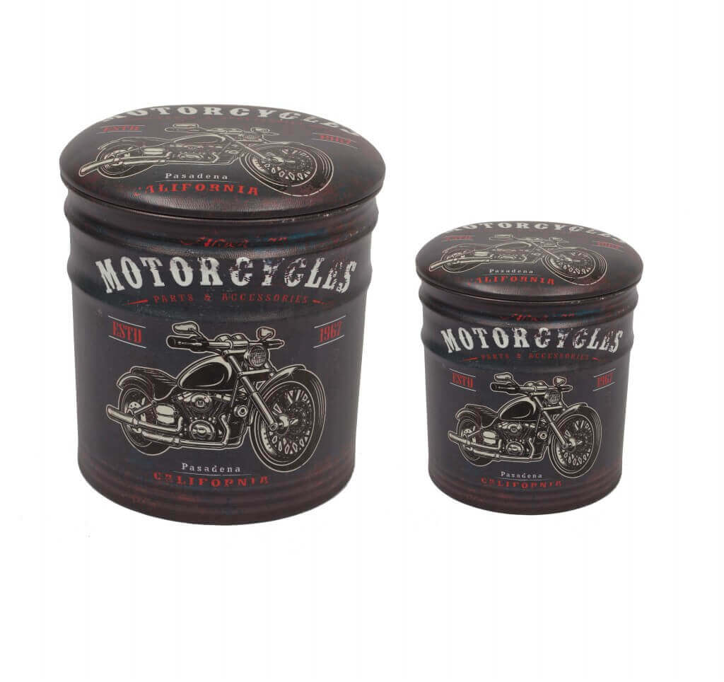 Set Di 2 Pouf Contenitore Tondo Moto Nero