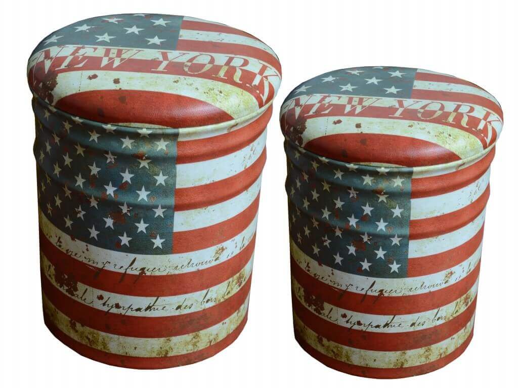 Set Di 2 Pouf Contenitore Tondo Usa