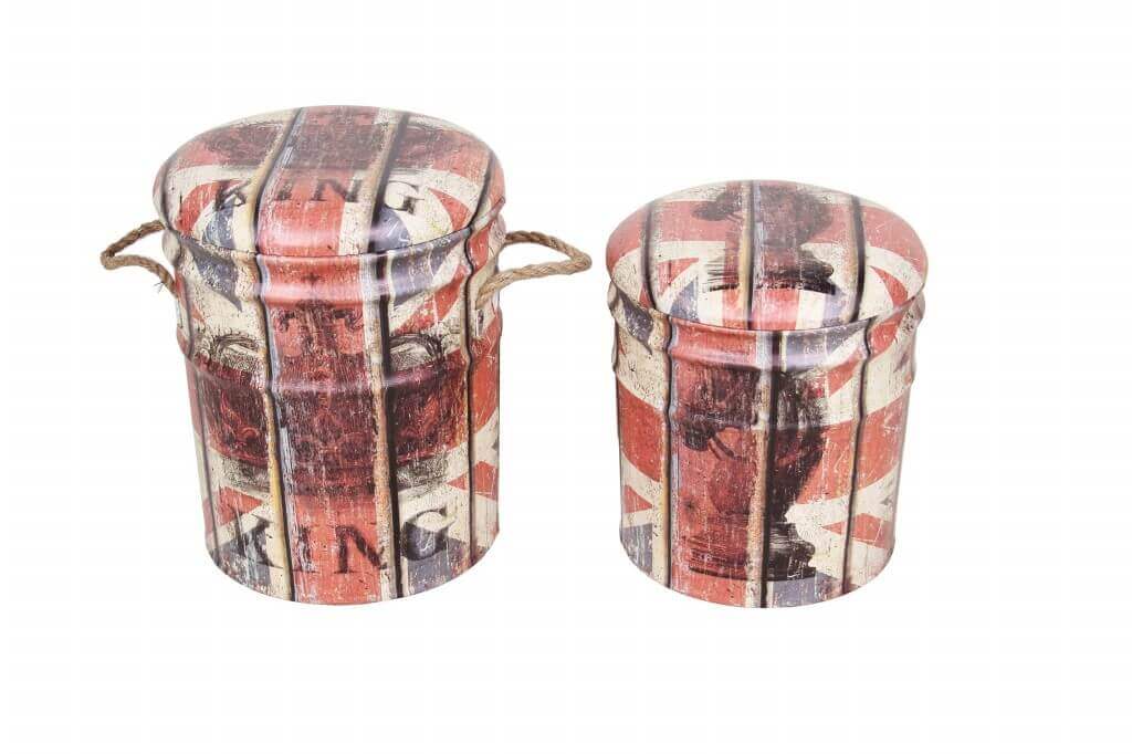 Set Di 2 Pouf Contenitore Tondo Panna E Rosso