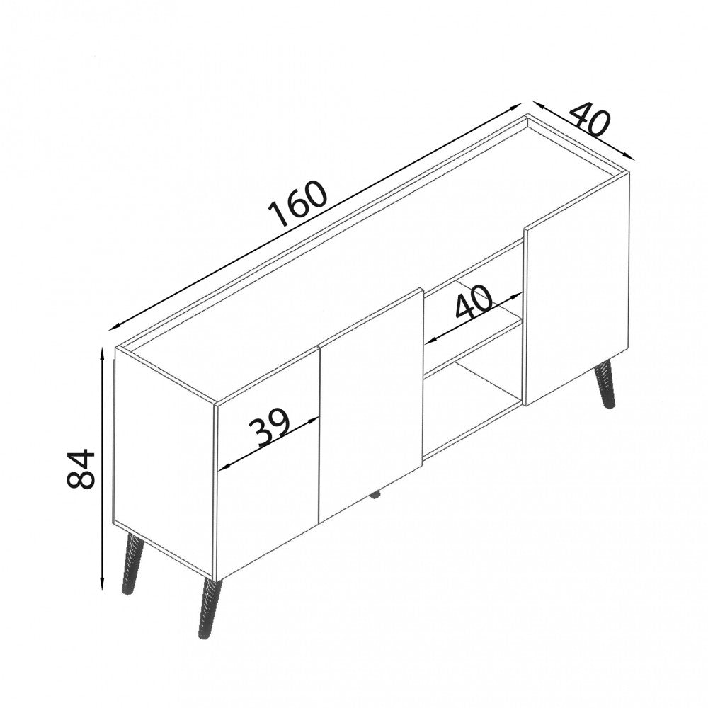 Mobile credenza madia a 3 ante e 2 ripiani da interno casa in legno nobilitato bilaminato Alakei