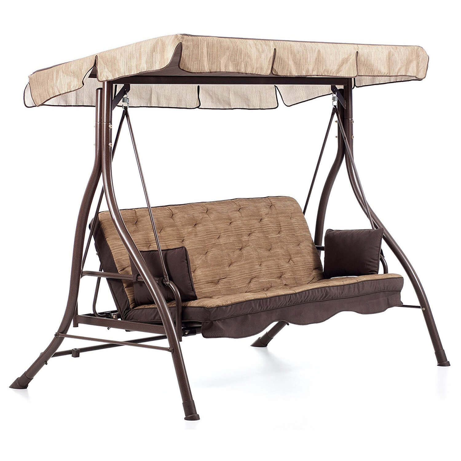 Dondolo tre posti con parasole e cuscini schienale reclinabile Elba