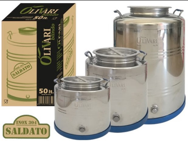 Contenitore fusto bidone per olio in acciaio inox 50 litri Olivari Blindo