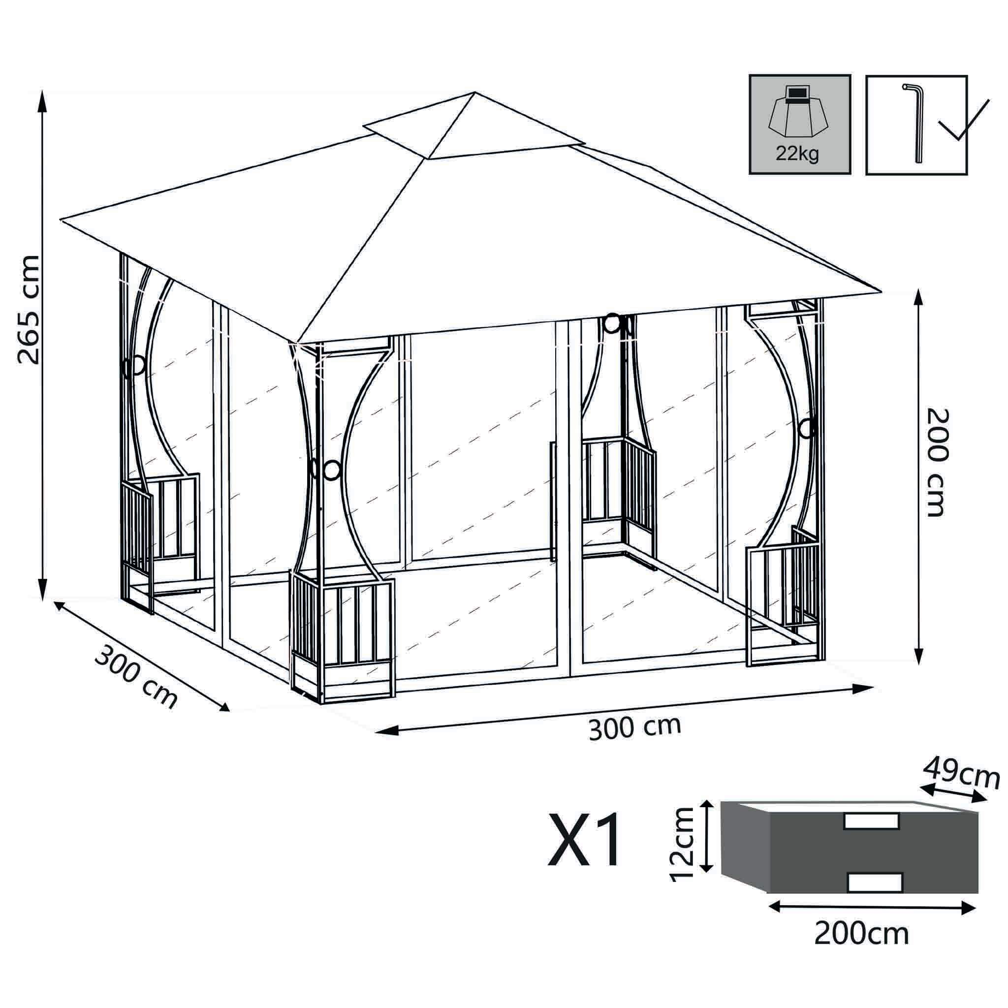 Gazebo in acciaio e poliestere 3x3xH2,65 mt Diamond