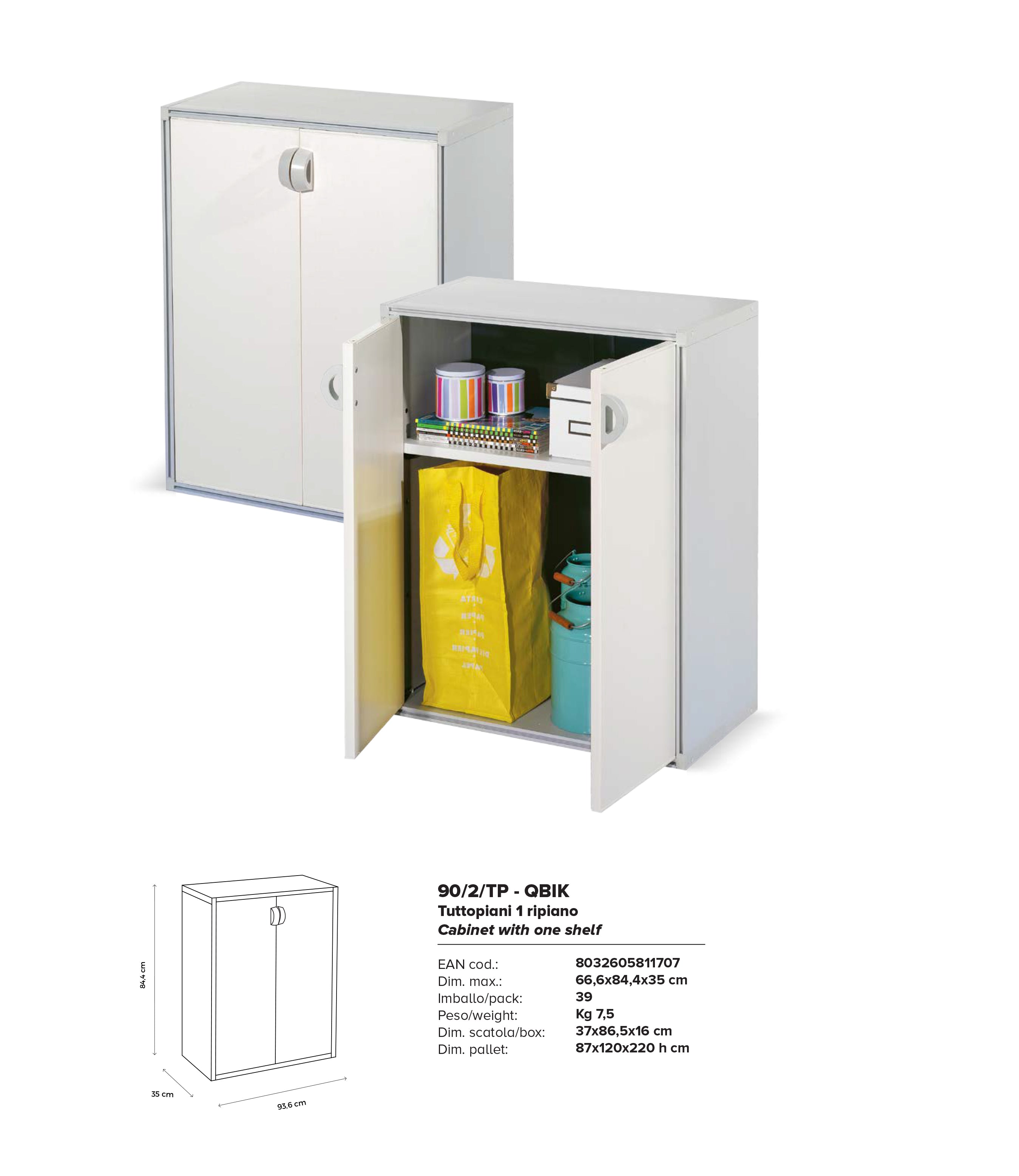 Armadio basso per pattumiera in resina raccolta differenziata Qbik 2 ante