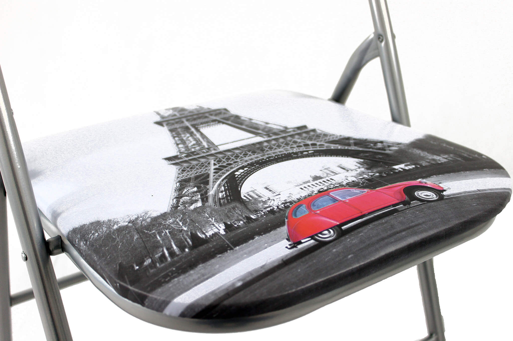 Sedia pieghevole da interno in acciaio con seduta e schienale in PVC imbottito Closy