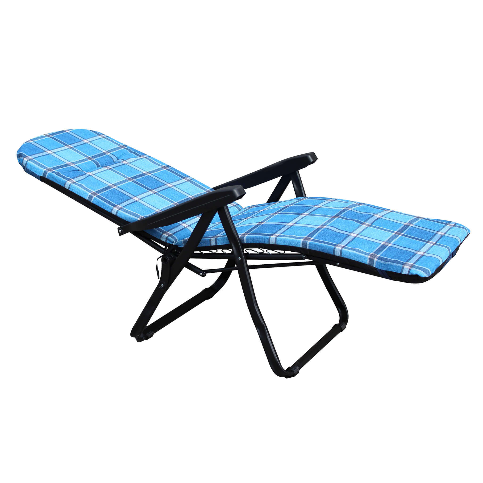 Sedia sdraio in acciaio con schienale e poggiapiedi reclinabili e cuscini Firenze