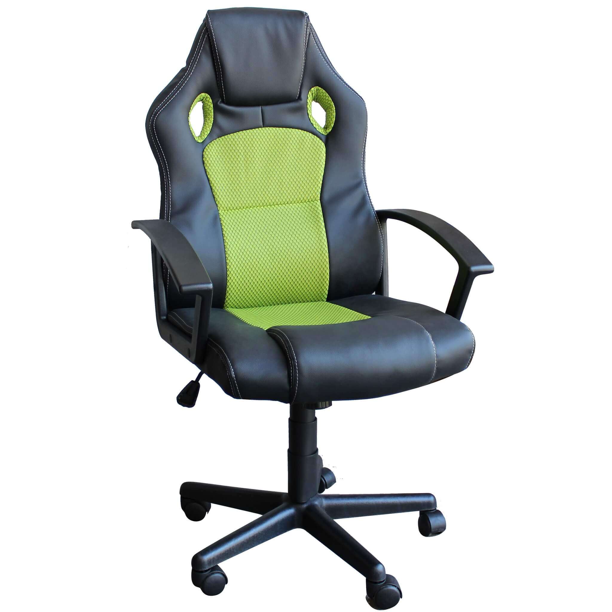 Poltrona da ufficio e gaming ergonomica in pelle nera e tessuto verde St