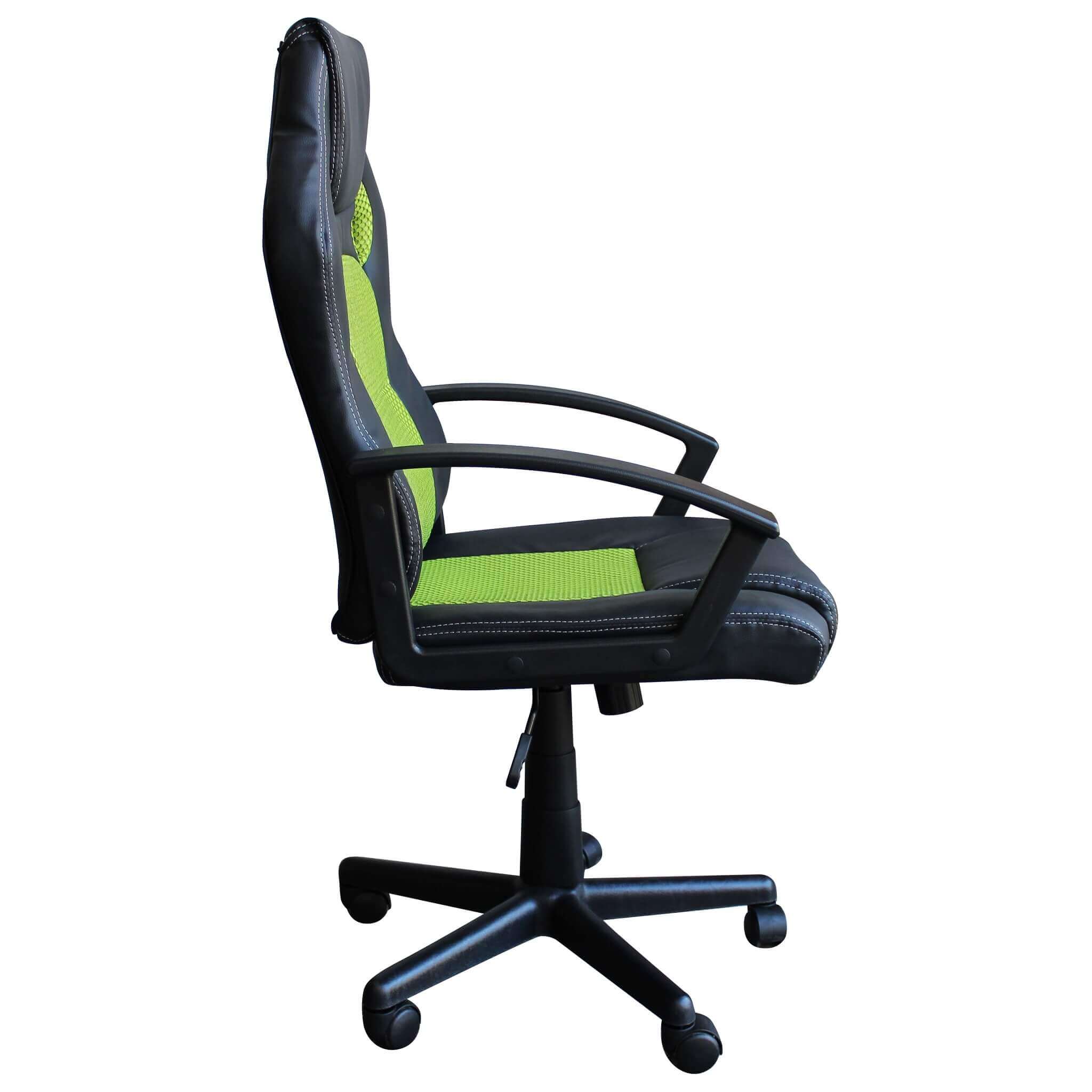 Poltrona da ufficio e gaming ergonomica in pelle nera e tessuto verde St