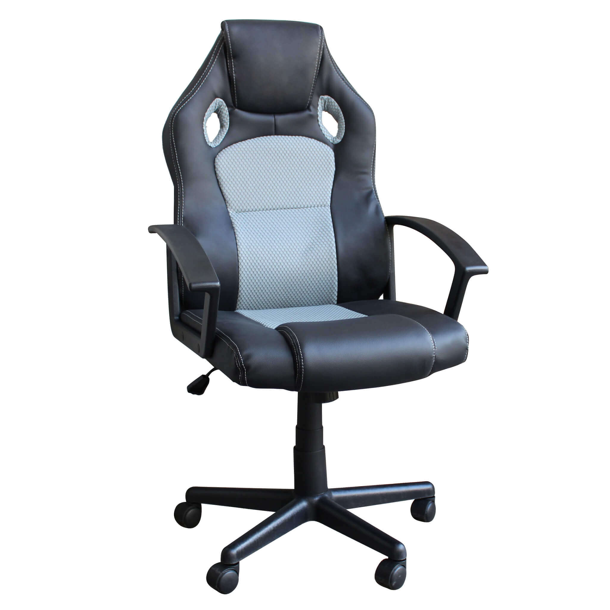 Poltrona da ufficio e gaming ergonomica in pelle nera e tessuto grigio S